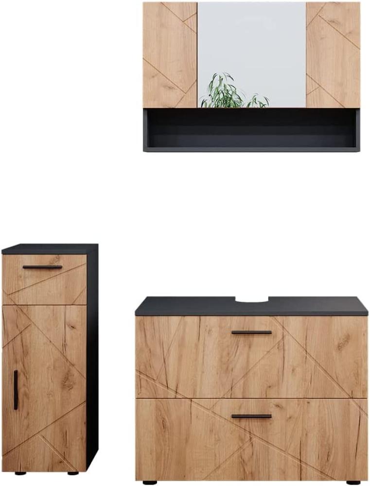 Vicco Badmöbelset Irma Anthrazit Eiche modern 80 cm 30 cm Badezimmerschrank Badschrank Badezimmermöbel Waschtischunterschrank Spiegelschrank Midischrank Schranktür Schrankfach Schrankschublade Bild 1