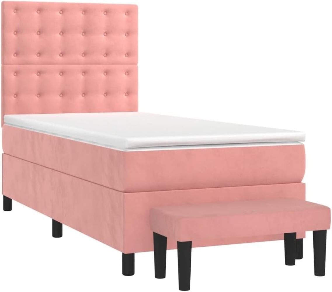 vidaXL Boxspringbett mit Matratze Rosa 90x190 cm Samt 3138060 Bild 1