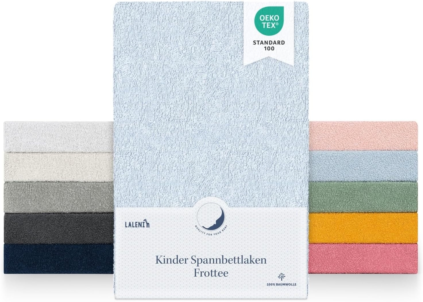 Laleni Frottee Spannbettlaken 38x77 cm Oeko-TEX Zertifizierter Stubenwagen Bezug, Faltenfreie Spannbetttücher für Kinderbett, Babybett und Moses Körbchen, Hellblau Bild 1