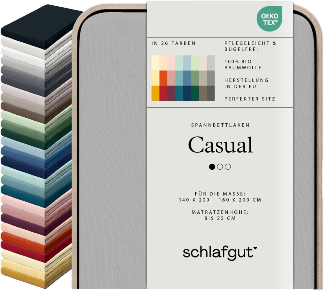 Schlafgut Spannbettlaken CASUAL u.a. in Gr. 90x200, 140x200 oder 180x200 cm, 100% Bio-Baumwolle, Jersey, Gummizug: rundum, (1 Stück), Bettlaken für Matratzen bis 25 cm Höhe, zuverlässig, langlebig, weich Bild 1