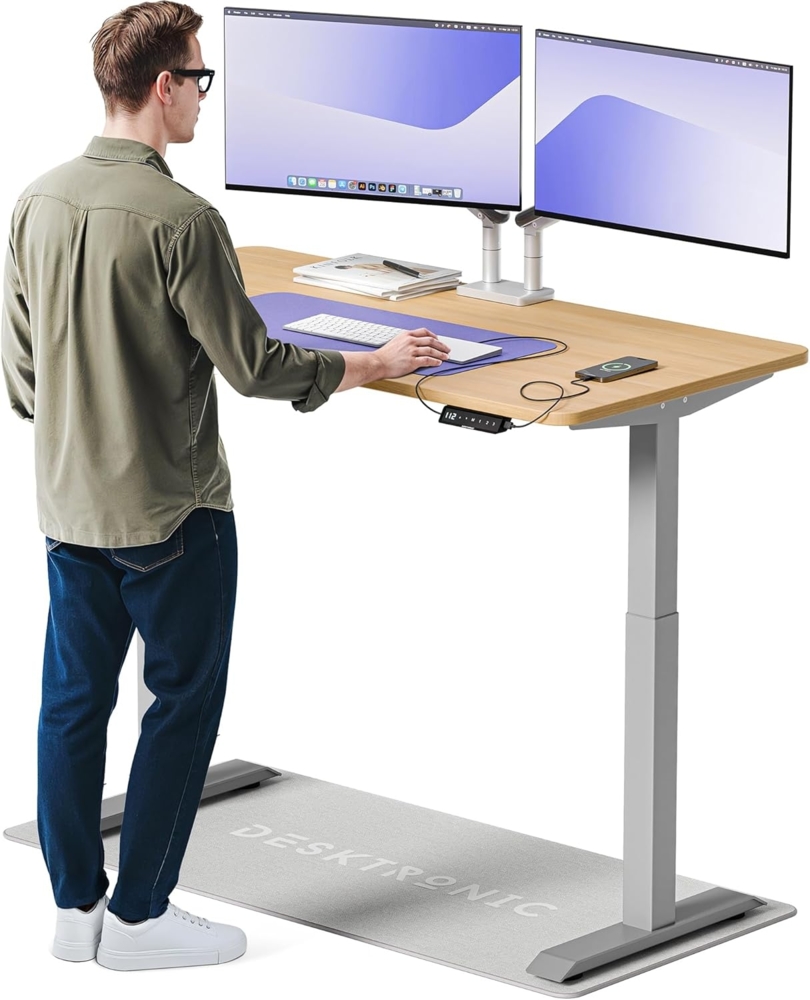 Höhenverstellbarer Schreibtisch (140x70 cm) - Sitz- & Stehpult mit Ladebuchsen - Schreibtisch Höhenverstellbar Elektrisch Touchscreen & Stahlfüßen - Schreibtisch Höhenverstellbar von Desktronic Bild 1