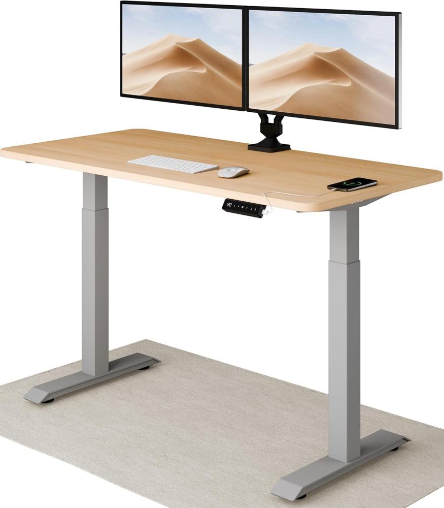 Höhenverstellbarer Schreibtisch (140 x 70 cm) - Sitz- & Stehpult mit Ladebuchsen - Schreibtisch Höhenverstellbar Elektrisch Touchscreen & Stahlfüßen - Schreibtisch Höhenverstellbar von Desktronic Bild 1