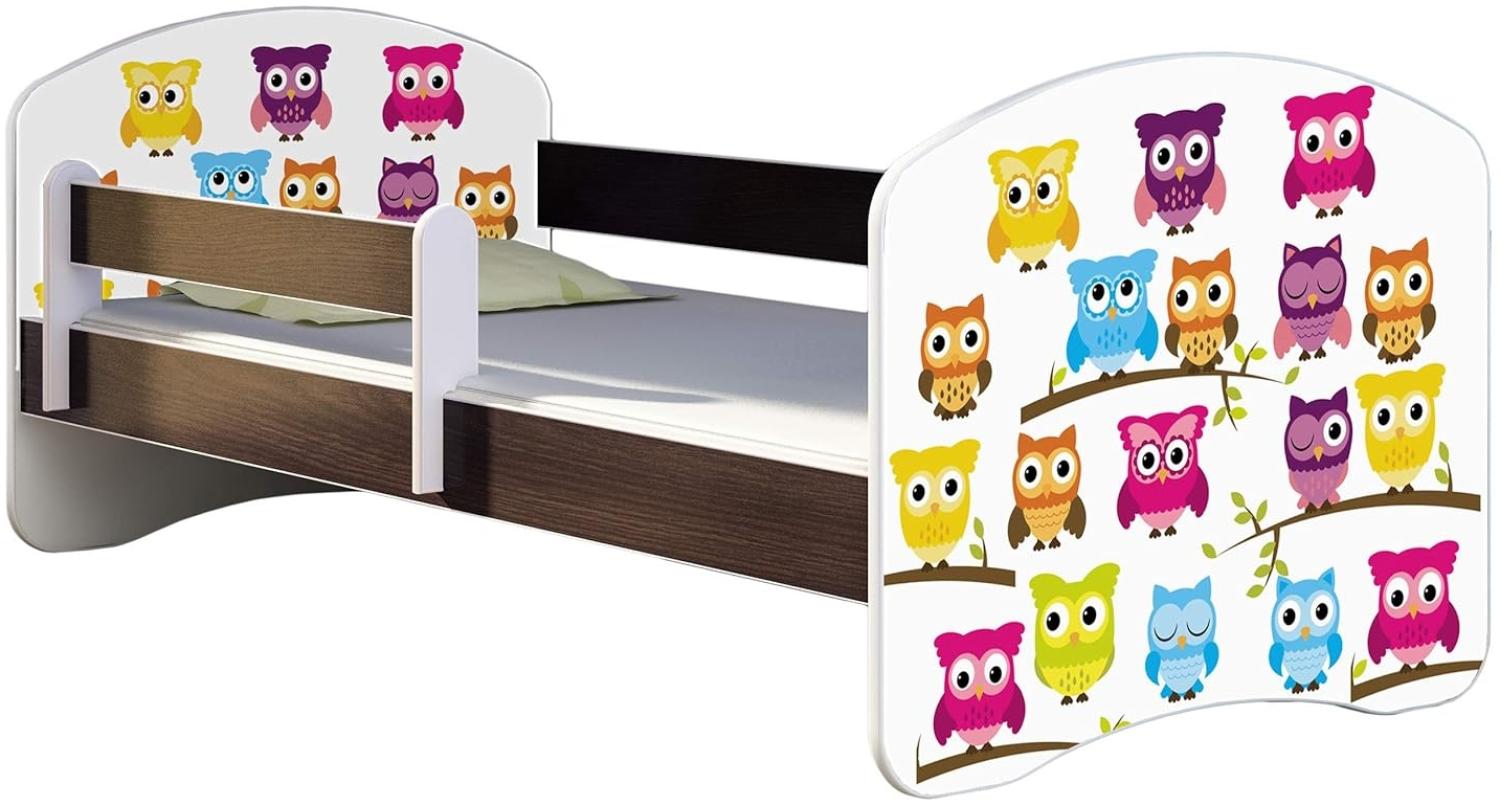 ACMA Kinderbett Jugendbett mit Einer Schublade und Matratze Wenge mit Rausfallschutz Lattenrost II 140x70 160x80 180x80 (31 Eule, 180x80) Bild 1