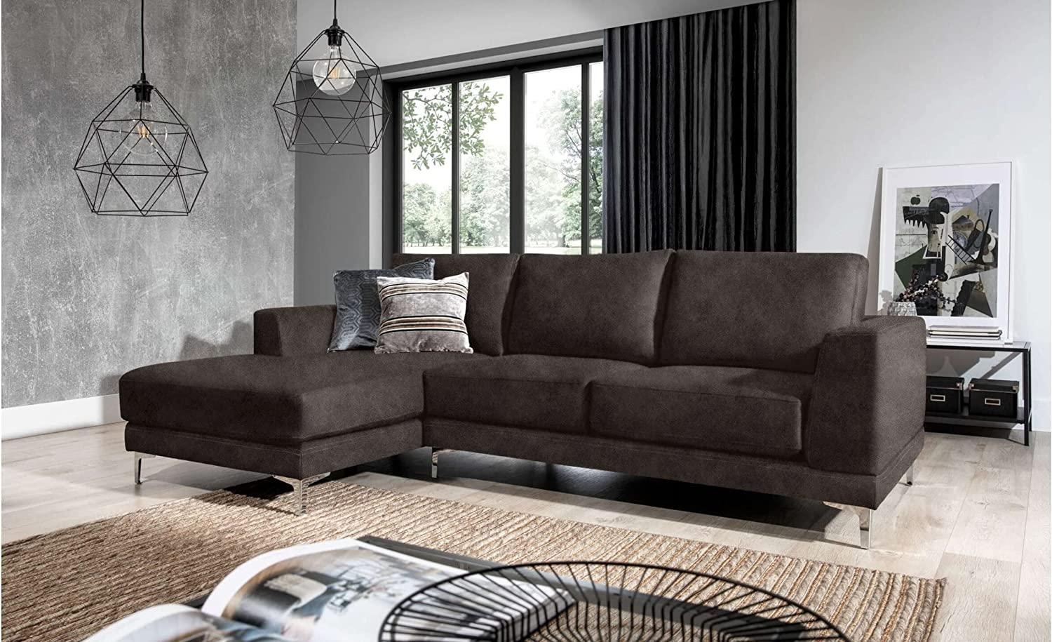 Stylefy Aria Ecksofa Strukturstoff - Leder-Optik PRESTON Dunkelgrau Links Bild 1