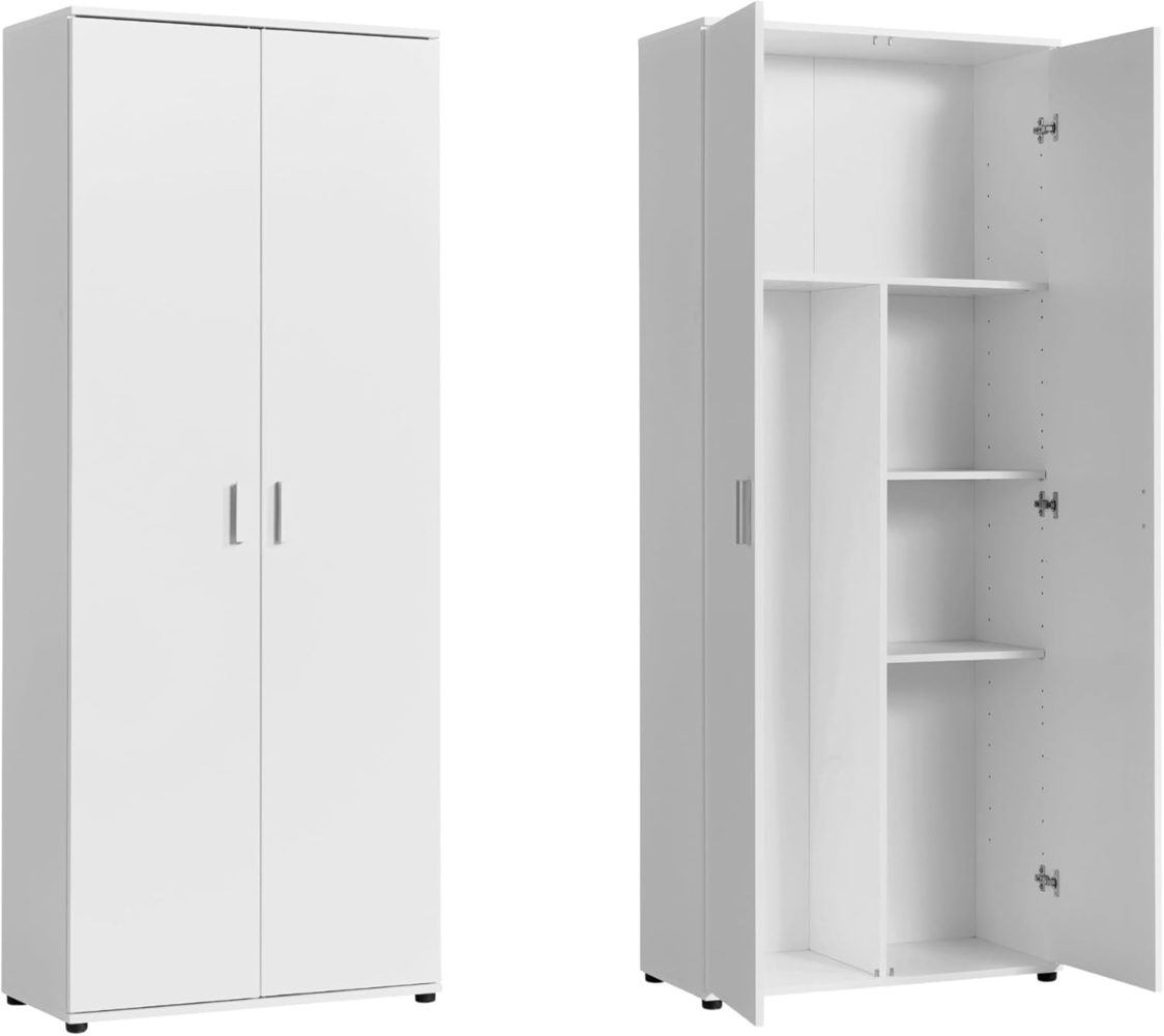 Home Collective Mehrzweckschrank 75 cm breit mit Einlegeböden 75 x 35 x 184 cm (BxTxH) Weiß (Vorratsschrank Universalschrank für Haushalt, Flur, Büro, Keller) mit 2 Einlegeböden und Fach für Staubsauger Bild 1