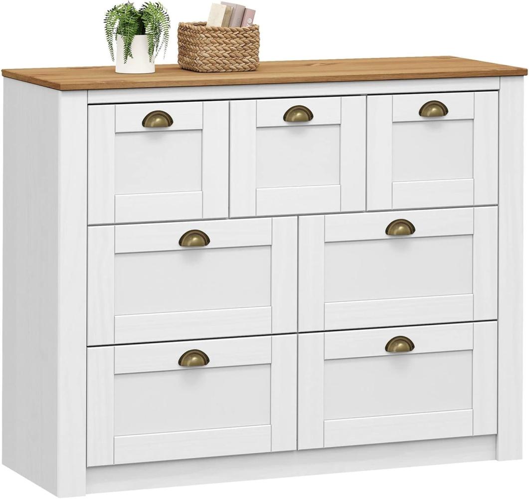 IDIMEX Sideboard BOLTON, Sideboard aus Kiefer weiß/braun mit 7 Schubladen und Muschelgriffen La Bild 1