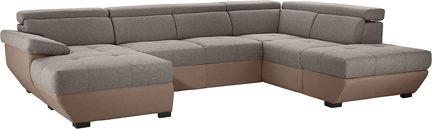 Mivano U-Form-Sofa Speedway, Moderne Wohnlandschaft mit verstellbaren Kopfteilen, 332 x 79 x 222, Zweifarbiger Bezug, Grau/Braun Bild 1