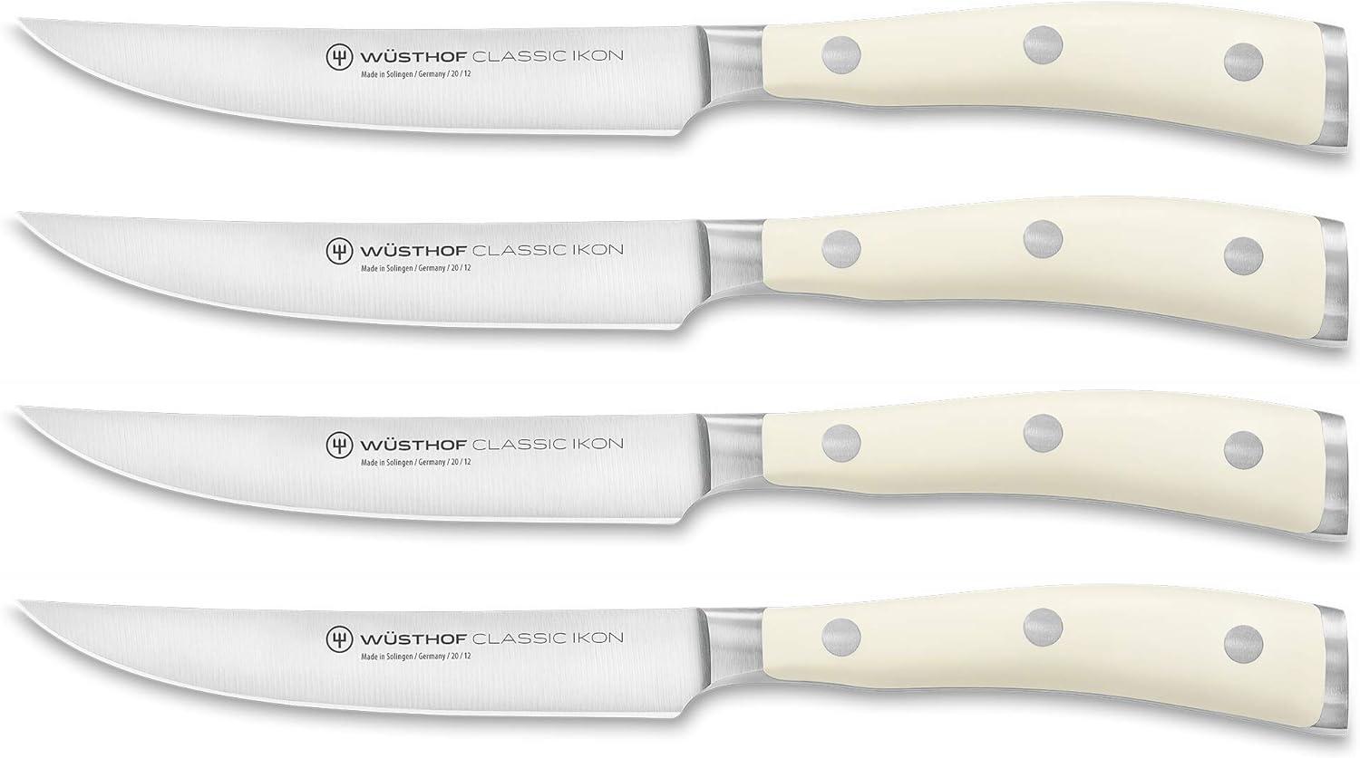 Wüsthof Steakmesser Set, Classic Ikon Crème (1120460401), 4-teilig, je 12 cm Klinge, geschmiedet, extrem scharfes Steak Messerset, weißer Griff Bild 1