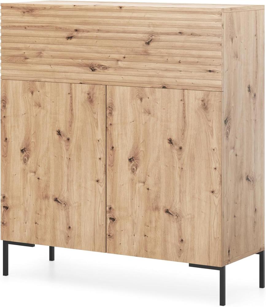 Selsey Kommode Schrank Aufbewahrungsschrank 92 cm 3 Türen 5 Fächer Eiche Schwarze Beine Lammelo Bild 1