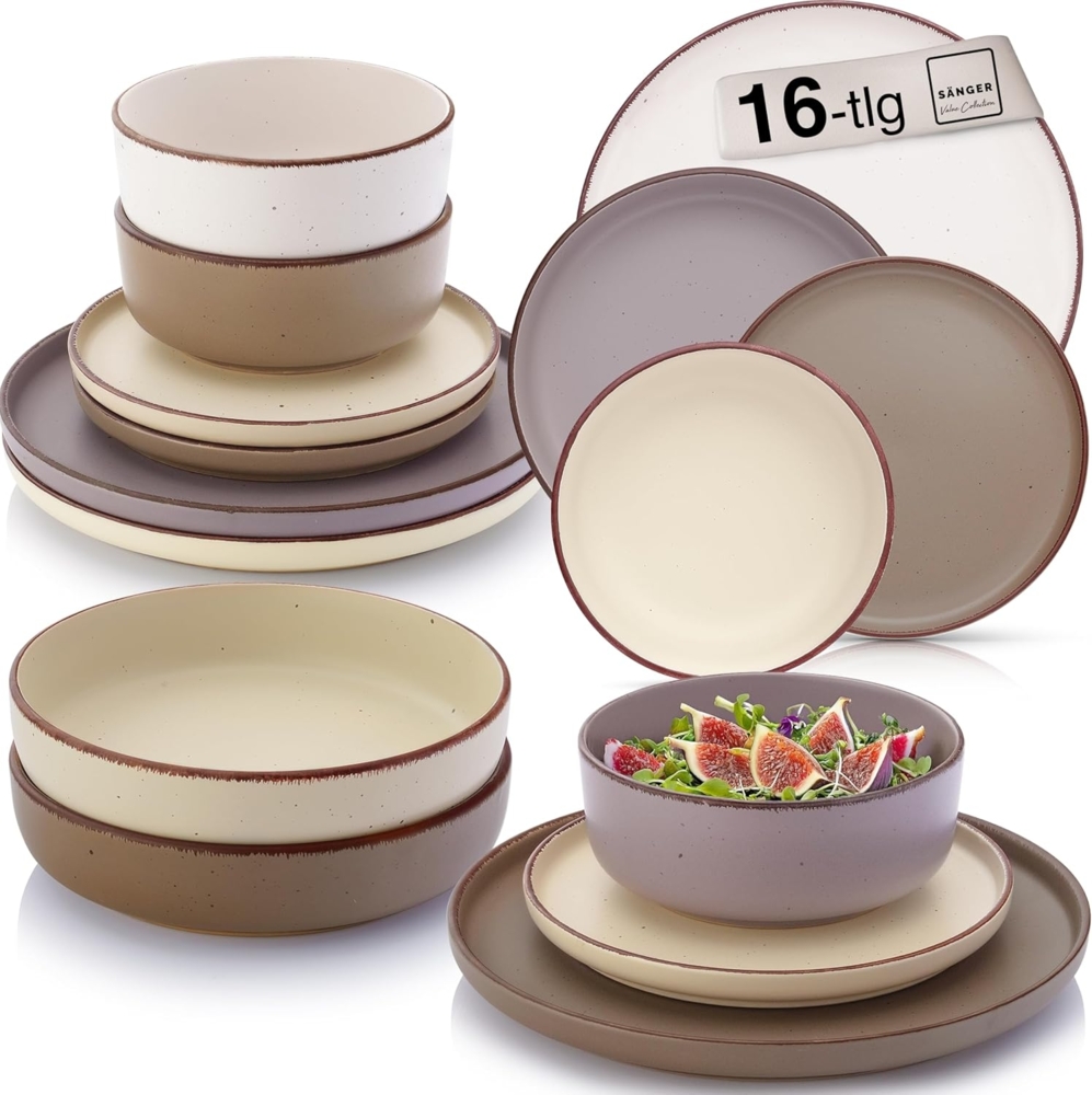 SÄNGER Steingut Geschirrset Bombay Erdfarben 16 teilig für 4 Personen Bild 1