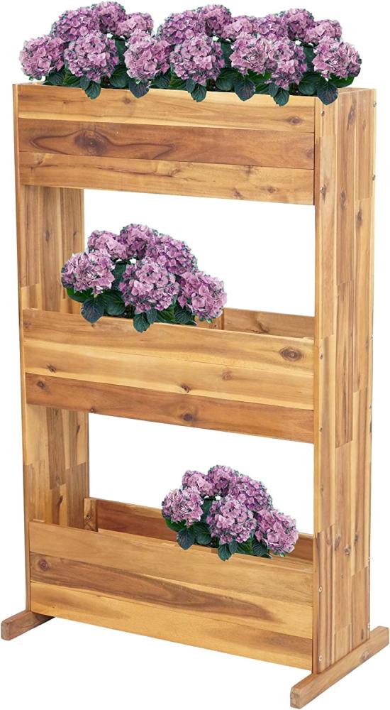 Pflanzkastenregal HWC-L20, Blumenkasten Hochbeet, 115x71x40cm Outdoor Akazie Holz MVG-zertifiziert, 3 Reihen braun Bild 1