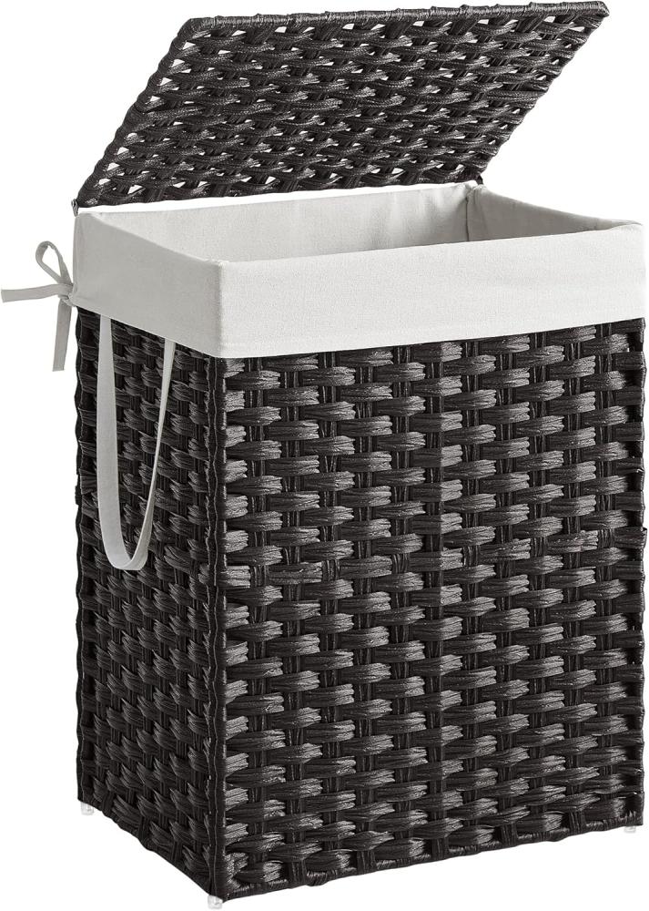 Songmics Wäschekorb handgeflochten, Rattan Schwarz, 90L 46 x 33 x 60 cm Bild 1