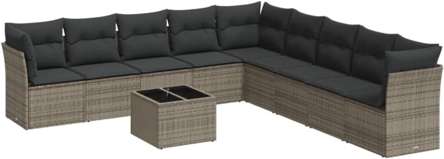 vidaXL 10-tlg. Garten-Sofagarnitur mit Kissen Grau Poly Rattan 3217790 Bild 1