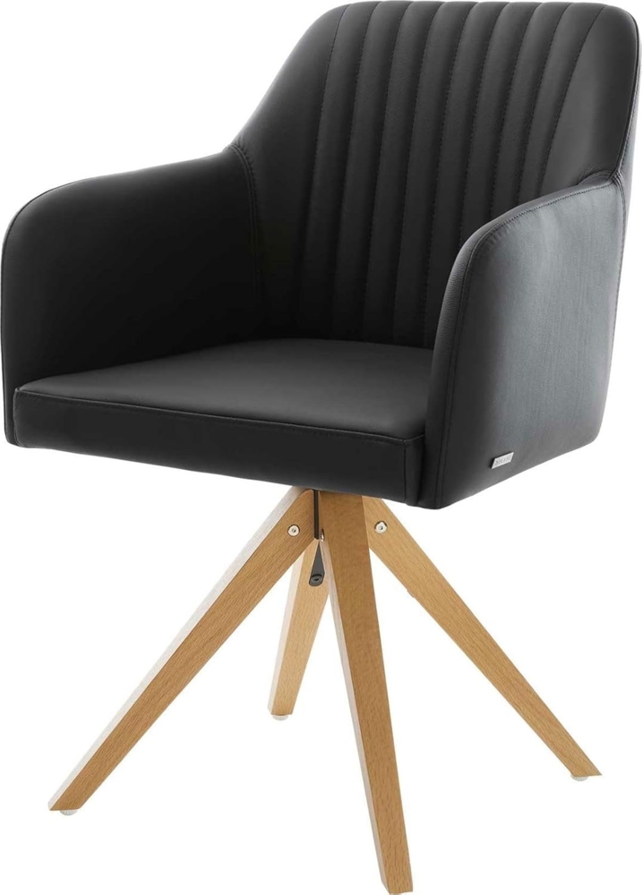 Esszimmerstuhl Greg-Flex Echt-Leder Schwarz Holzgestell kantig Natur Taschenfederkern Bild 1