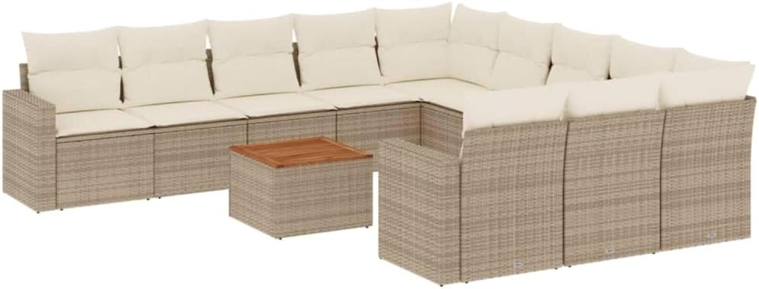 vidaXL 12-tlg. Garten-Sofagarnitur mit Kissen Beige Poly Rattan 3224350 Bild 1