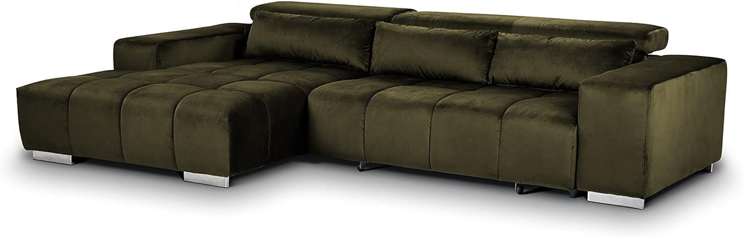 Mivano Eckcouch Orion / Großes Ecksofa mit XL-Recamiere inkl. Relaxfunktion, Kopfteilfunktion und Kissen / 307 x 73 x 186 / Velours, Grün Bild 1