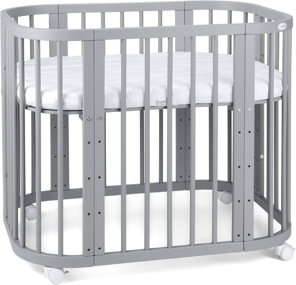 Waldin Babybett Babybett, Beistellbett aus Holz, 5in1 mit Matratze, Belüftet Bild 1