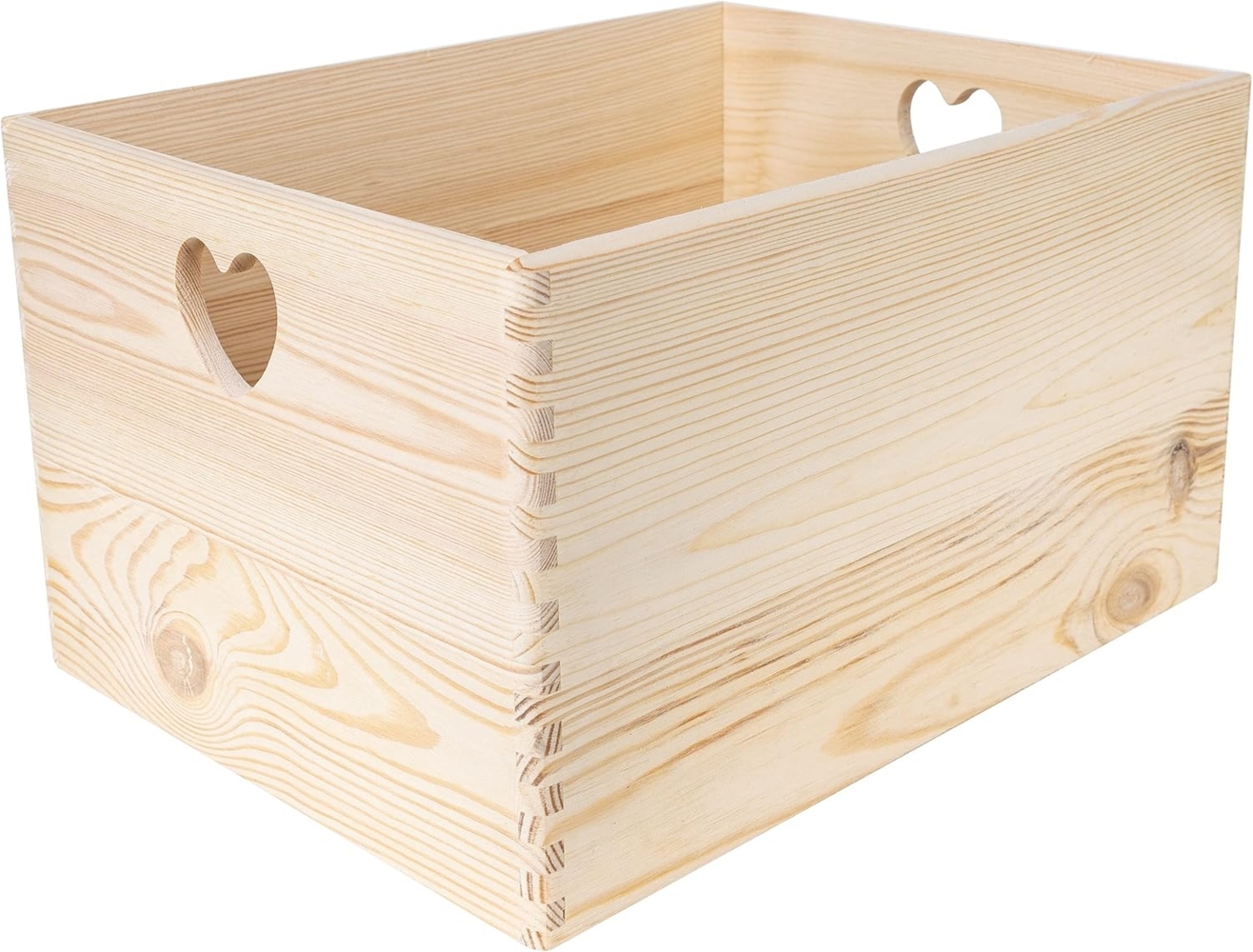 Creative Deco Aufbewahrungsbox Holzkiste Obstkiste Korb ohne Deckel, mit herzförmigen Griffen, unlackiert Bild 1