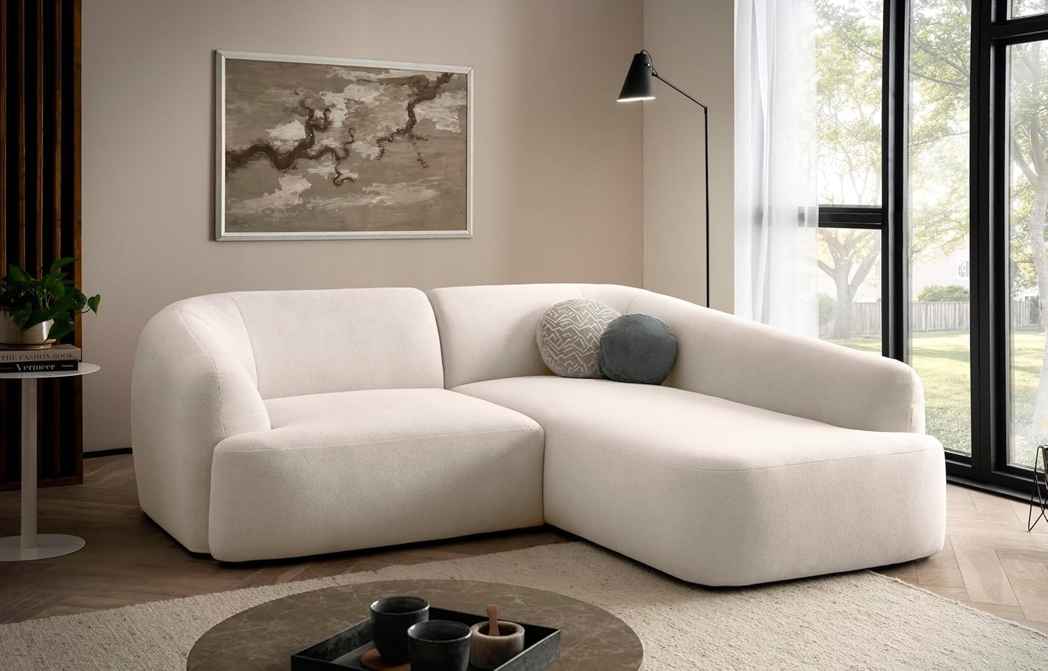 DOMO. collection Ecksofa 100 026, kleine Couch in L-Form, mit Taschenfederkern, organische Form, Sofa, Polsterecke, Eckcouch, Polstergarnitur 216 x 196 x 76 cm (BxTxH), creme Bild 1