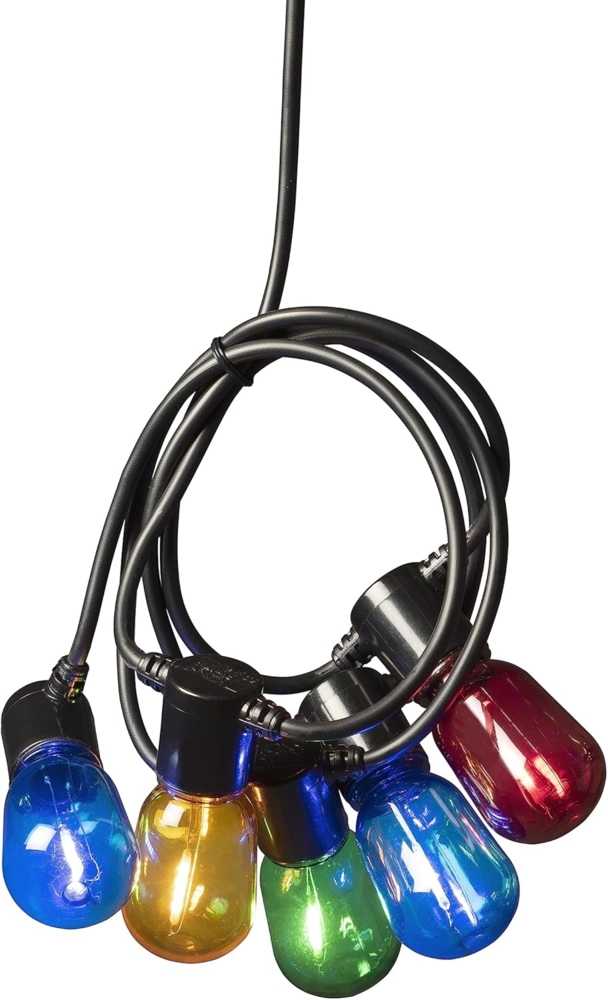 Konstsmide, 2387-500, LED Biergartenkette, bunt, 40 bunte Birnen / 80 warm weiße Dioden, 6V_Außentrafo, schwarzes Kabel, 40 Birnen Bild 1