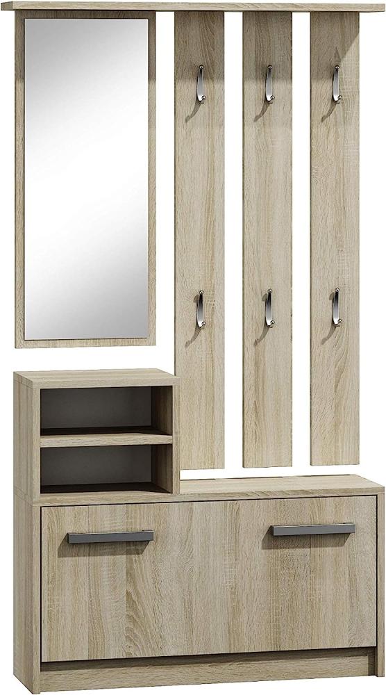 ADGO Flur Flurmöbel-Set, Kleiderschränke, Spiegel und Kleiderbügel und Schuhschrank, 6 Kleiderbügel für Kleidung und Mäntel, Flurgarderoben, Kompaktgarderobe für Ihren Eingangsbereich (Sonoma Eiche) Bild 1