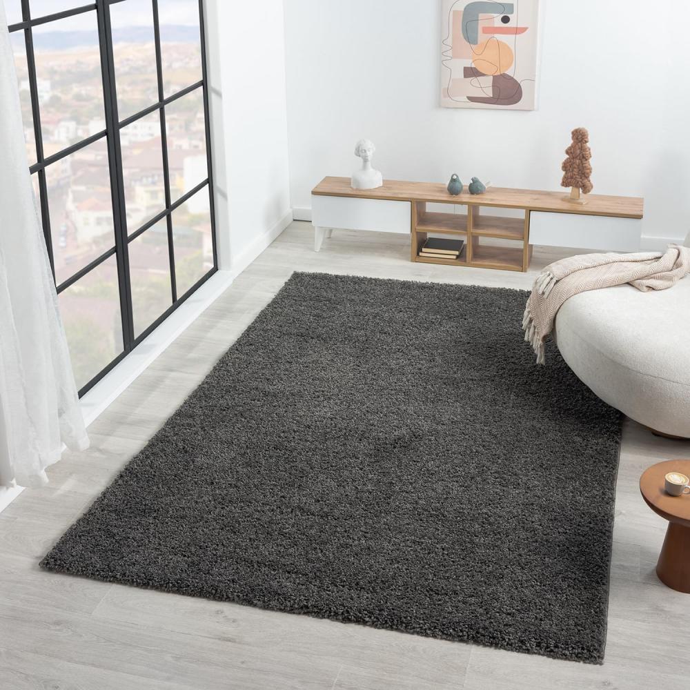 VIMODA Prime Shaggy Teppich Farbe Anthrazit Hochflor Langflor Teppiche Modern, Maße:Ø 120 cm Rund Bild 1