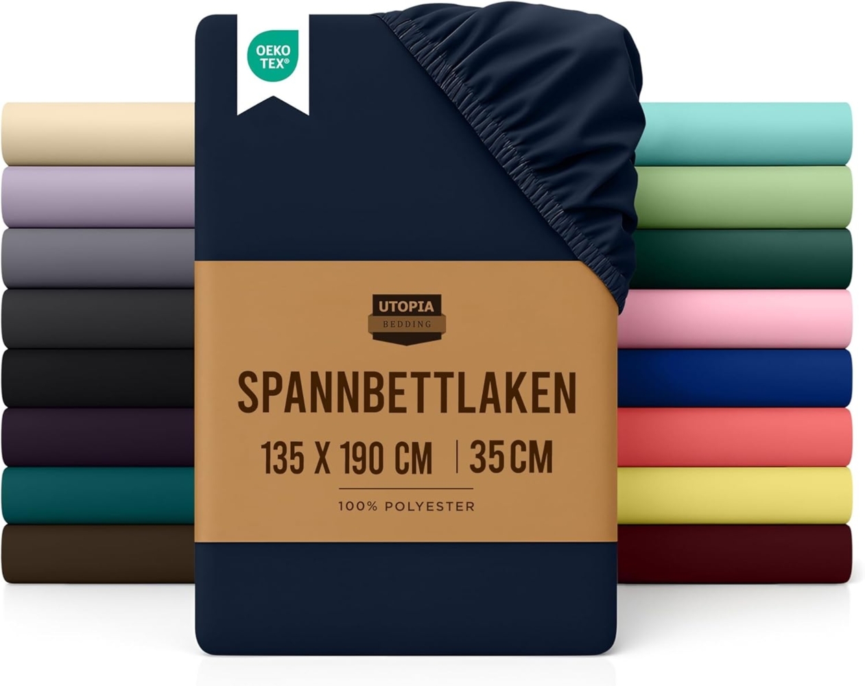 Utopia Bedding - Spannbettlaken 135x190 cm - Marineblau - Gebürstete Polyester-Mikrofaser Spannbetttuch - 35 cm Tiefe Tasche Bild 1