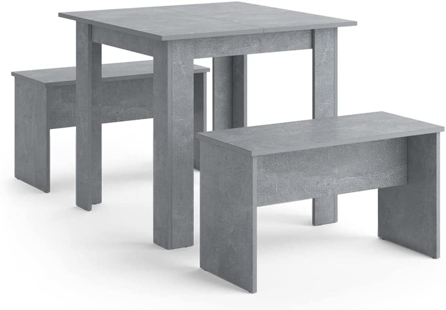 Vicco Tischgruppe Sitzgruppe Esszimmer Sentio Esstisch Sitzbank Beton 80 cm Bild 1