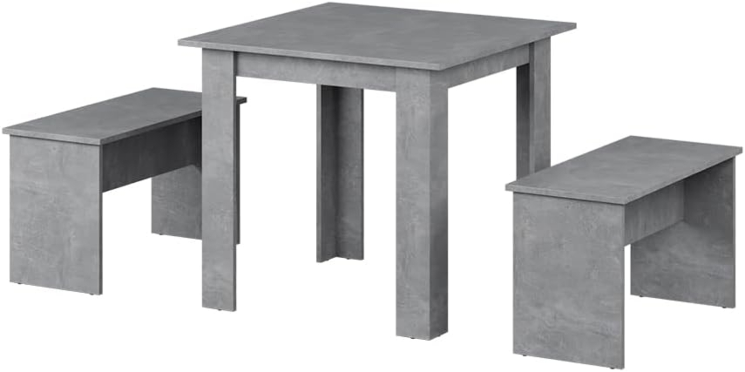 Esstisch Set Sentio Beton 80 x 80 cm mit 2 Bänken Vicco Bild 1