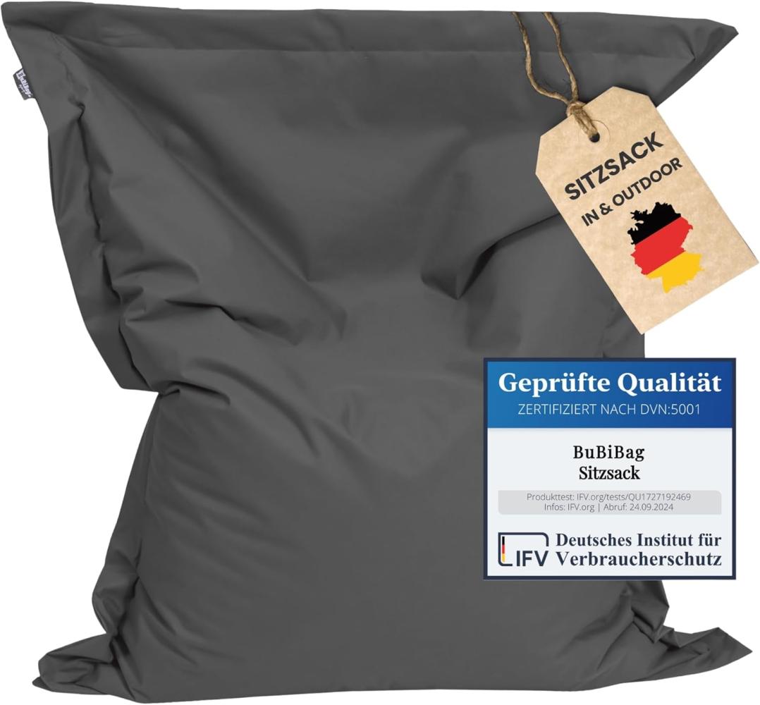 BuBiBag XXL Sitzsack, Outdoor Sitzsäcke für Kinder und Erwachsene, Bodenkissen Beanbag Fatboy wetterfest (Anthrazit 160x145 cm) Bild 1