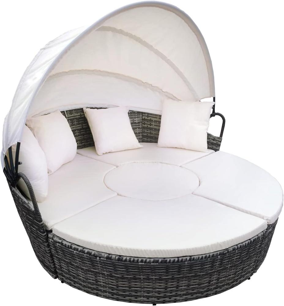 SVITA NEVADA Sonneninsel mit Dach Tisch Polyrattan-Lounge Gartenmuschel Rattanmöbel Gartenliege Grau Bild 1