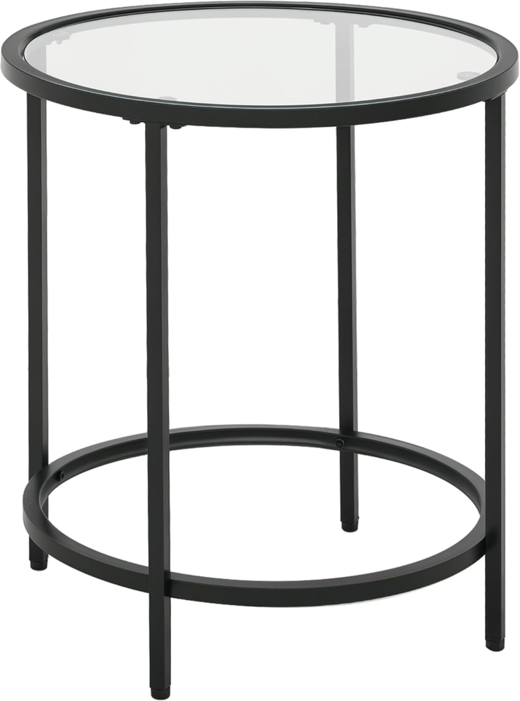 HOMCOM Beistelltisch mit Tischplatte aus Glas, Metallrahmen (Wohnzimmertisch, 1-St, Kaffeetisch), für Wohnzimmer, Schlafzimmer, Schwarz, Ø48 x 54,7 cm Bild 1