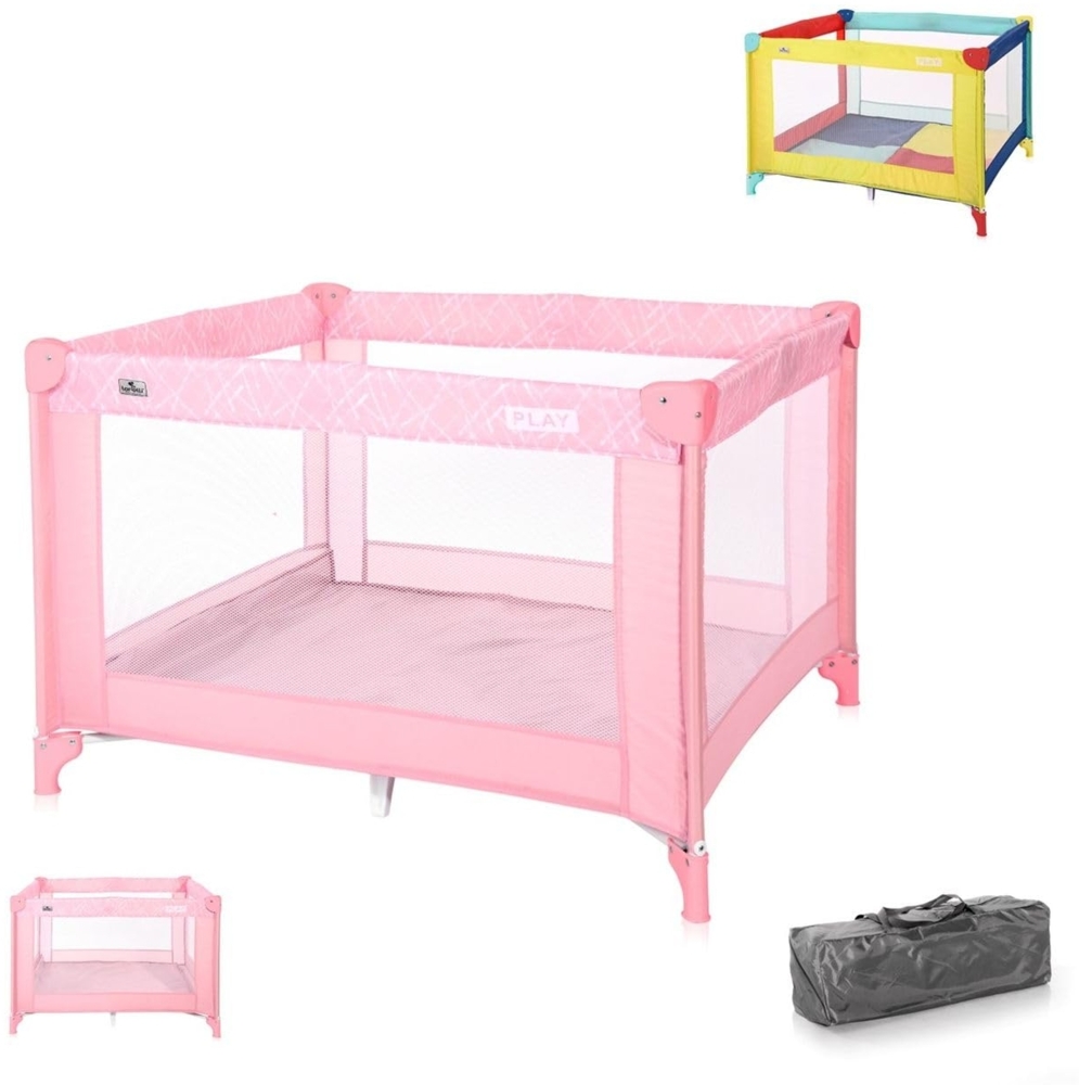 Lorelli Reiselaufstall PLAY, Laufstall klappbar mit Spieldecke, Greifringen rosa pink Bild 1