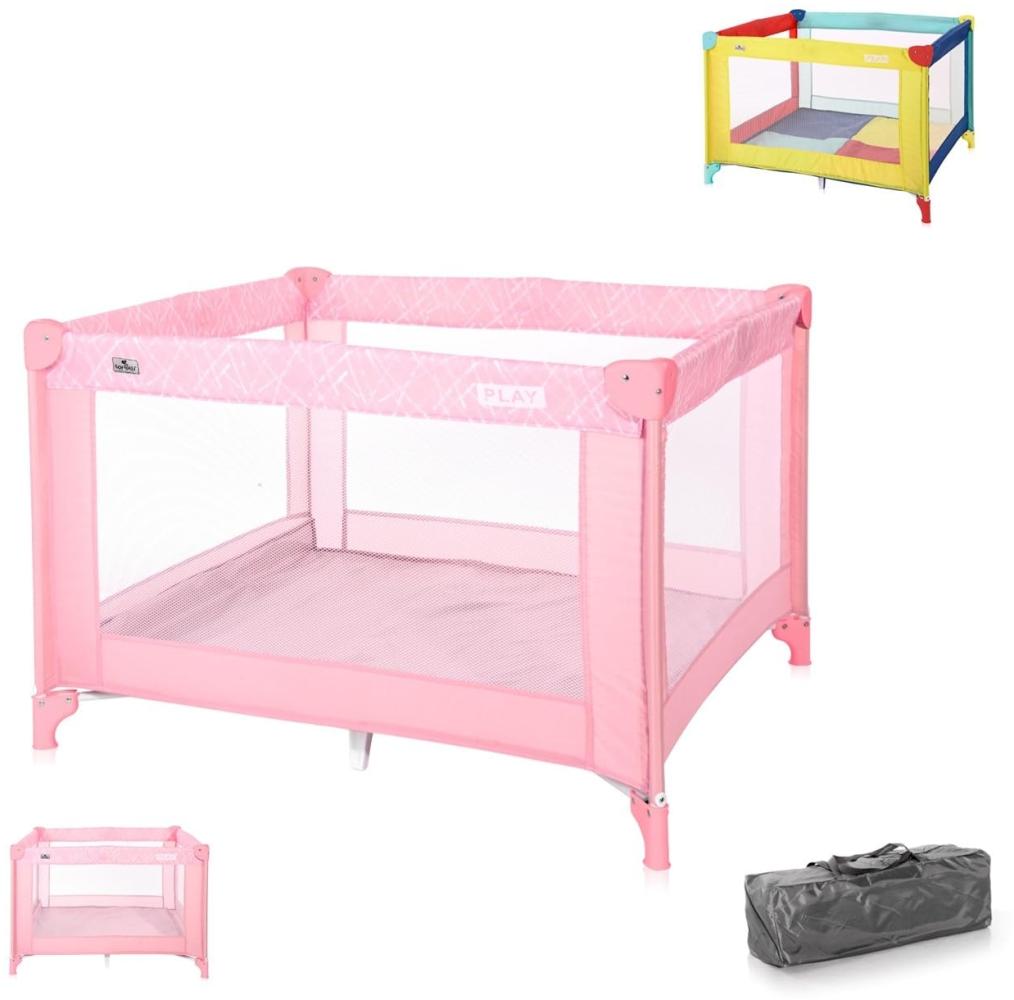 Lorelli Reiselaufstall PLAY, Laufstall klappbar mit Spieldecke, Greifringen rosa pink Bild 1