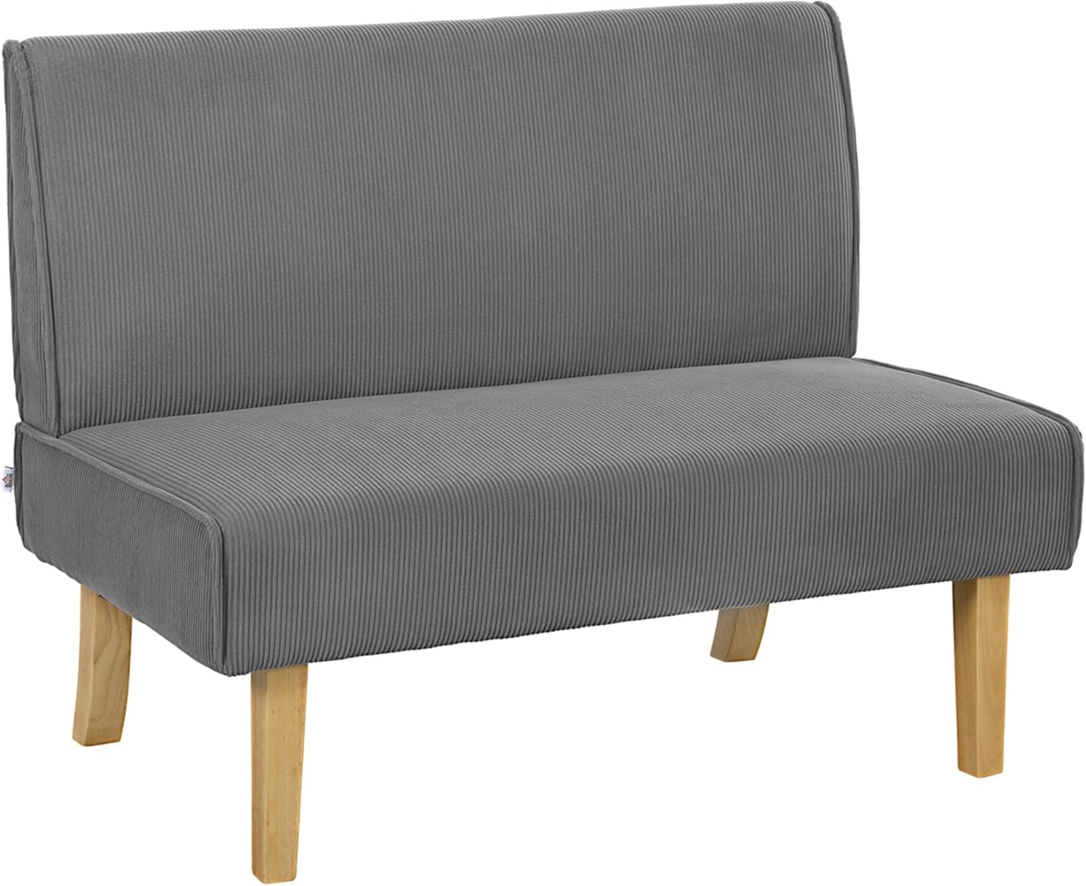 HOMCOM 2-Sitzer Couch mit Cord-Optik, Holzbeine, Gepolsterter Polstersofa, 1 Teile, für Schlafzimmer, Wohnzimmer, 110 x 62 x 85 cm, Grau Bild 1