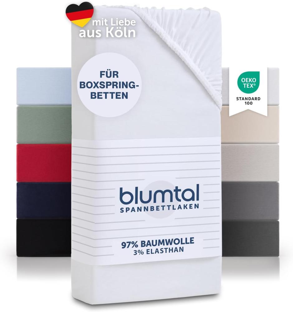 Blumtal Luxus Spannbettlaken 180x200cm Boxspringbett bis 40cm Höhe - Oeko-Tex Zertifizierte Baumwoll Bettlaken 180x200 Boxspringbett - Spannbettlaken 180x200cm Baumwolle - Weiss Bild 1