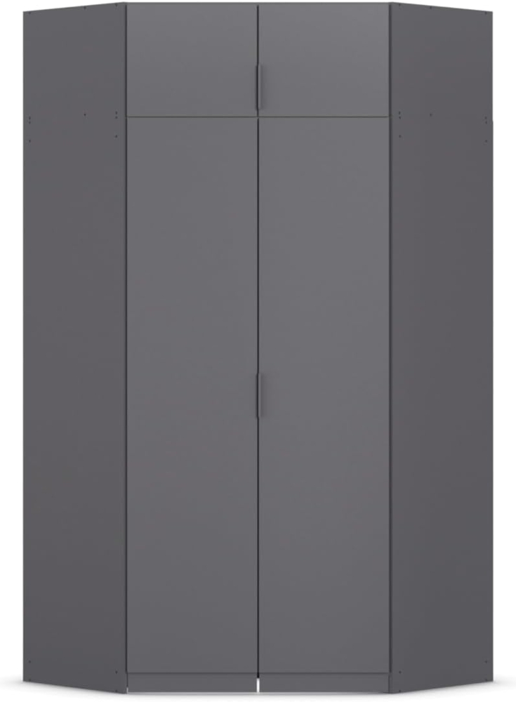 Rauch Möbel Lagoa, Kleiderschrank, Eckschrank, Garderobe für Schlafzimmer, Kinderzimmer, Jugendzimmer 4-türig, Farbe Grau metallic, Schwarz, Breite 166 Bild 1