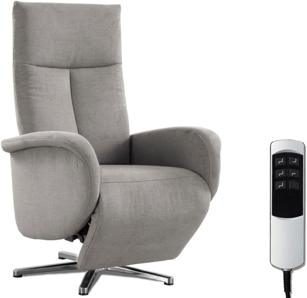 CAVADORE TV-Sessel Juba mit Akku / Pflegeleichter Fernsehsessel mit elektrisch verstellbarer Relaxfunktion / 2 E-Motoren / 75 x 112 x 82 / Soft Clean Bezug, Silber Bild 1