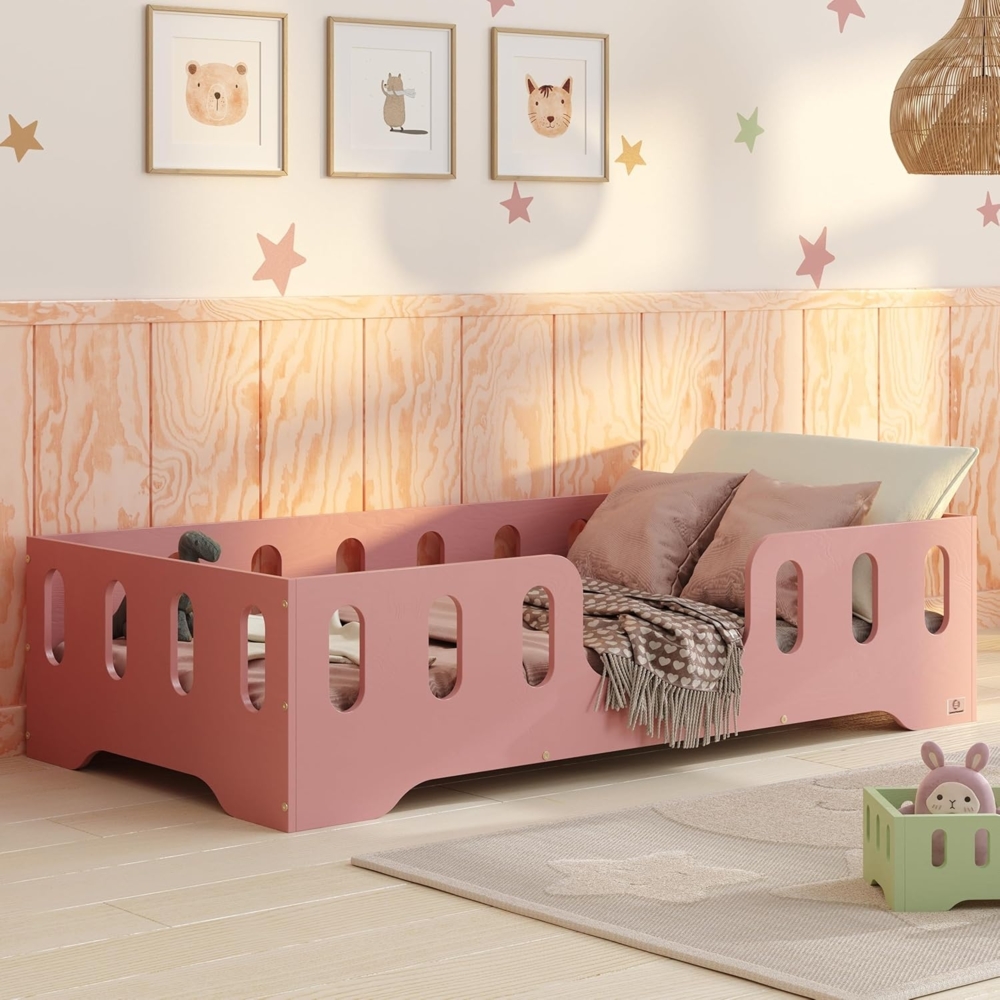 smartwood Kinderbett Bodenbett 80x180 mit Rausfallschutz & Lattenrost - Rosa - Kinder Montessori Bett TILA 2 mit glatten Kanten - Betten für schnelle Montage - Bis 230 kg belastbar Bild 1