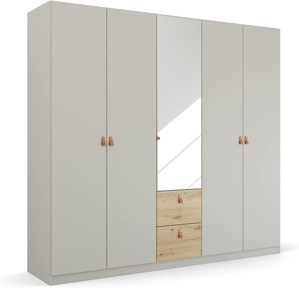 Rauch Möbel Homey by Quadra Spin Schrank Drehtürenschrank, Grau, 5-trg. mit Spiegel, inkl. 3 Kleiderstangen, 3 Einlegeböden, 2 Schubkästen, BxHxT 226x210x54 cm Bild 1