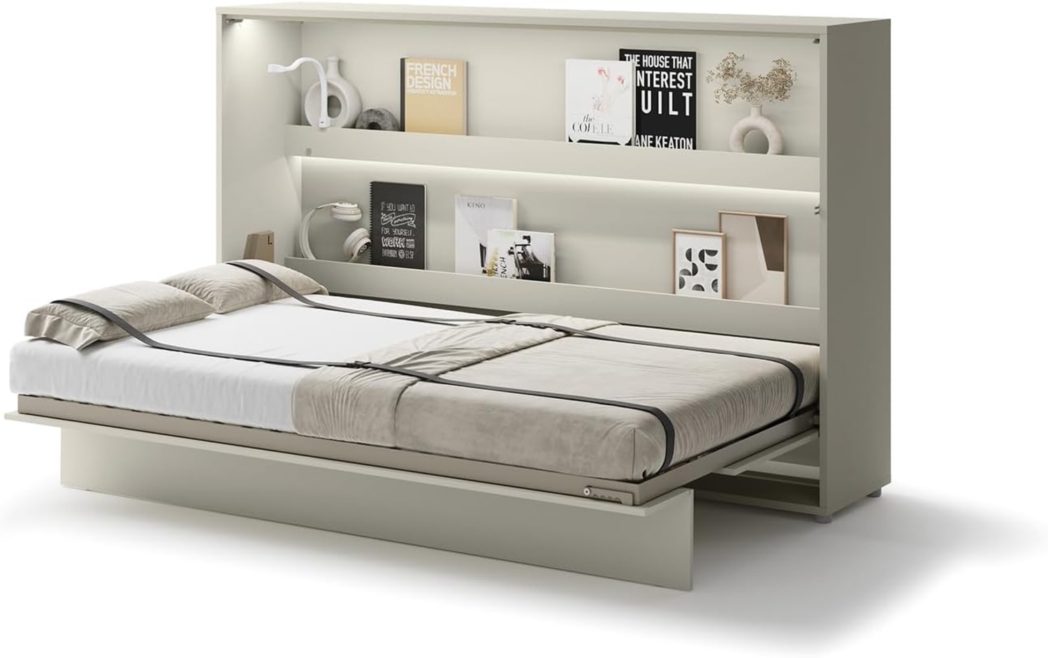 MEBLINI Schrankbett Bed Concept - BC-05 - 120x200 cm Horizontal - Kaschmir mit Matratze - Wandbett mit Lattenrost - Klappbett mit Schrank - Wandklappbett - Murphy Bed - Bettschrank Bild 1