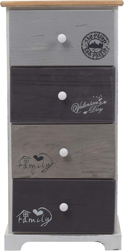 Rebecca Mobili Schubladenschrank 4 Schubladen, Hochkommode Vintage, für Schlafzimmer Badezimmer, Paulownienholz, Weiß Grau – Maße: 75 x 35 x 29 cm (HxLxB) - Art. RE4333 Bild 1