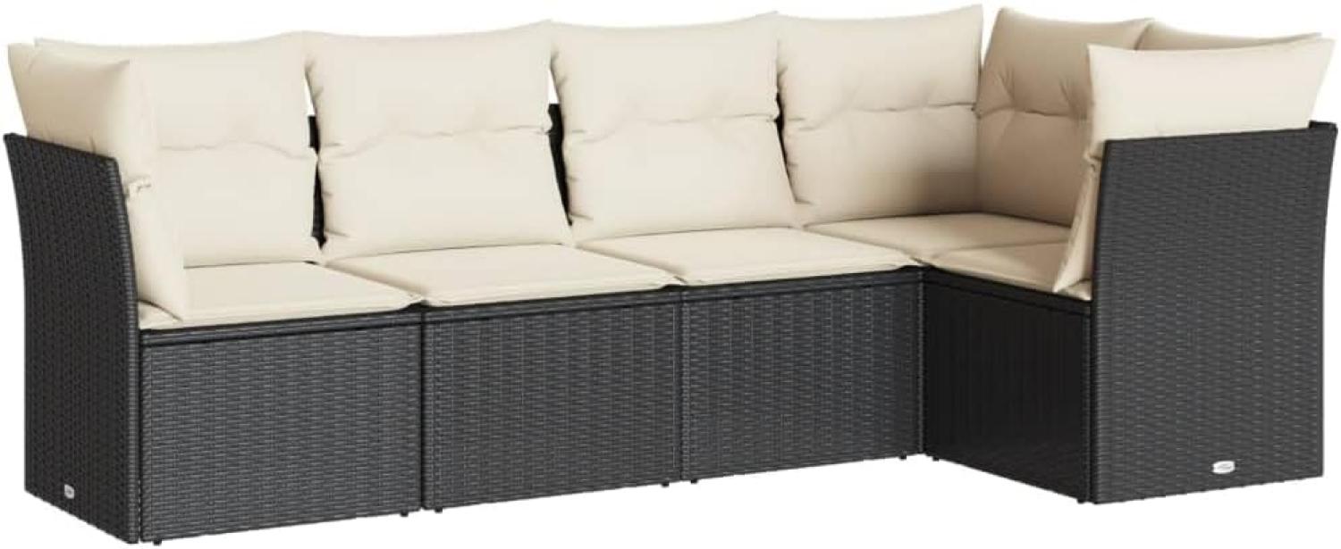 vidaXL 5-tlg. Garten-Sofagarnitur mit Kissen Schwarz Poly Rattan 3249435 Bild 1