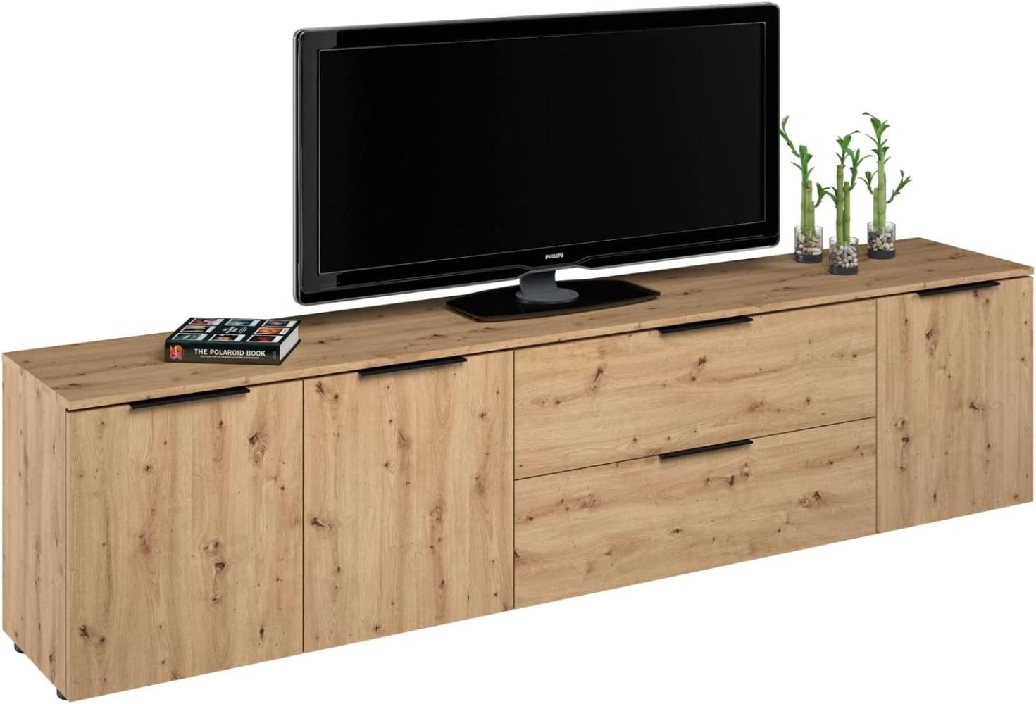 Lowboard >TREND WOOD< (BxHxT: 225 x 55 x 40 cm) in Asteiche - Metall schwarz Bild 1