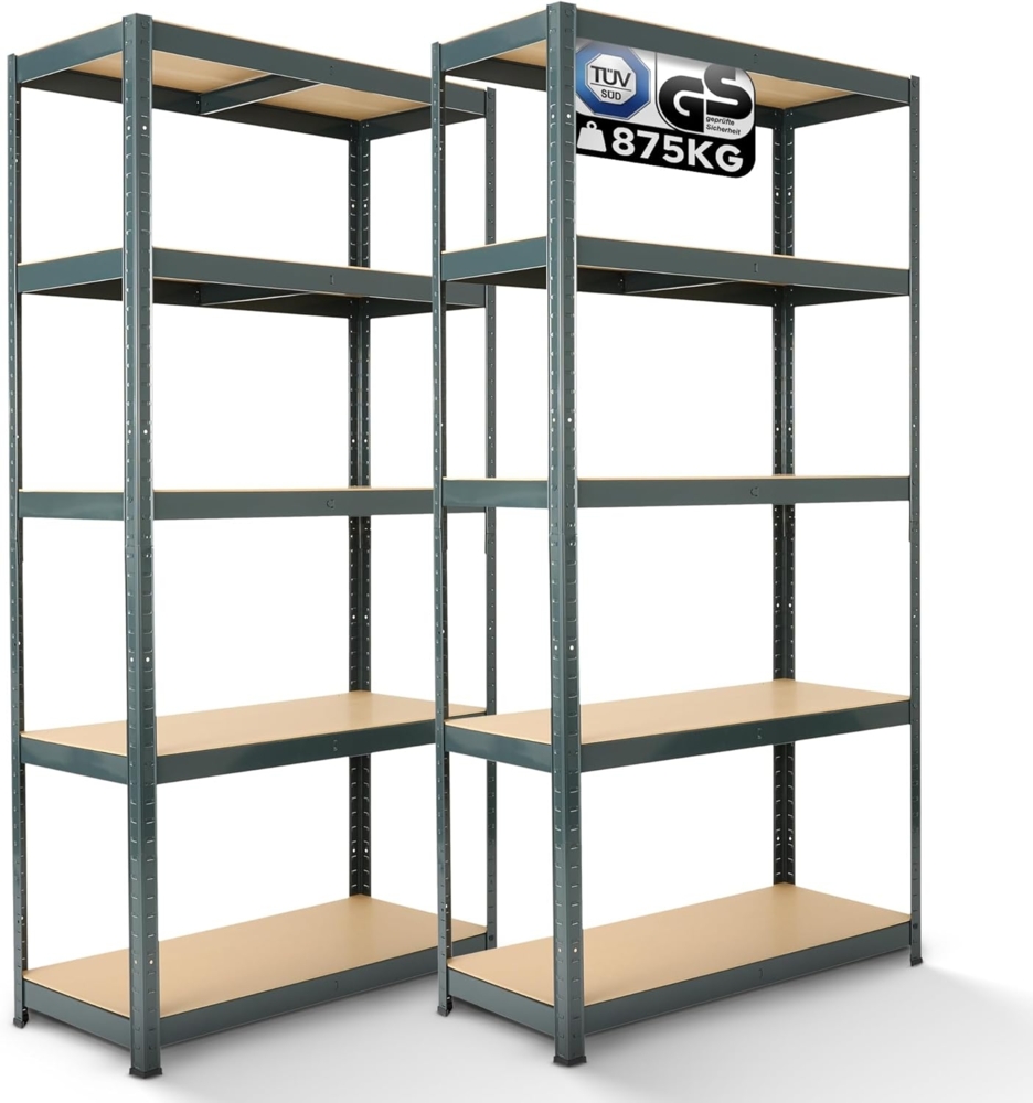 Arebos Schwerlastregal 2er Set | 180 x 90 x 40 cm | 875kg Tragkraft | 5 MDF-Platten | Einfache Montage durch Stecksystem Regal Lagerregal Kellerregal Steckregal Werkstattregal | Anthrazit Bild 1