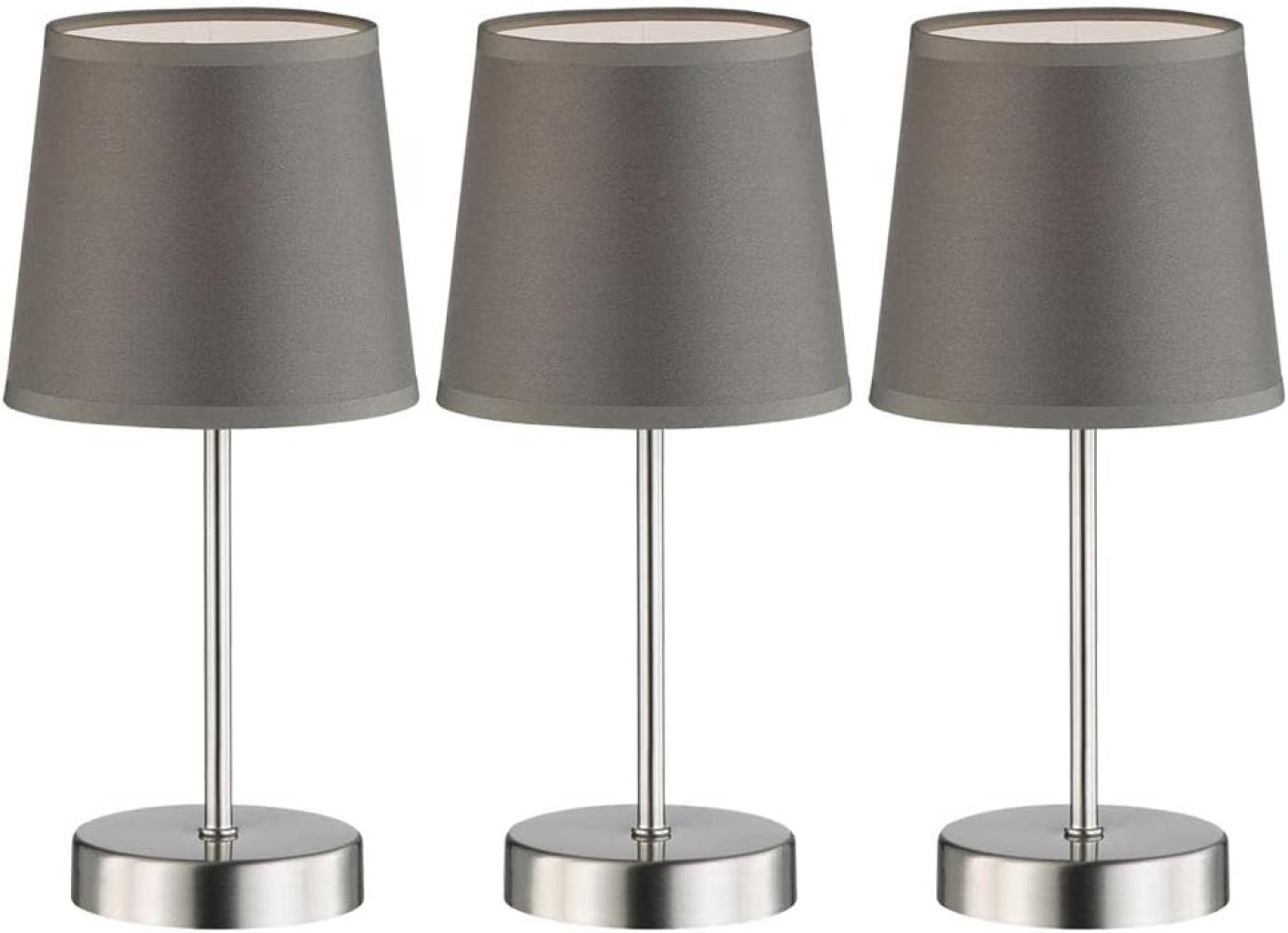 3er Set Tischleuchte, Textil grau, nickel matt, H 32 cm Bild 1