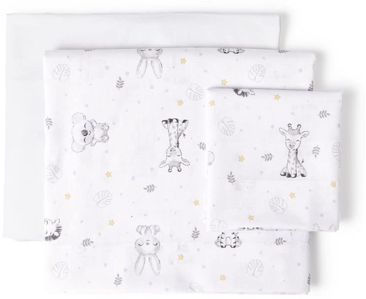 Bettlaken-Set für Babybett KOALA in Weiß Blau · 100% Baumwolle · 3- Teilig Bettwäsche-Set für Babywiege Bild 1