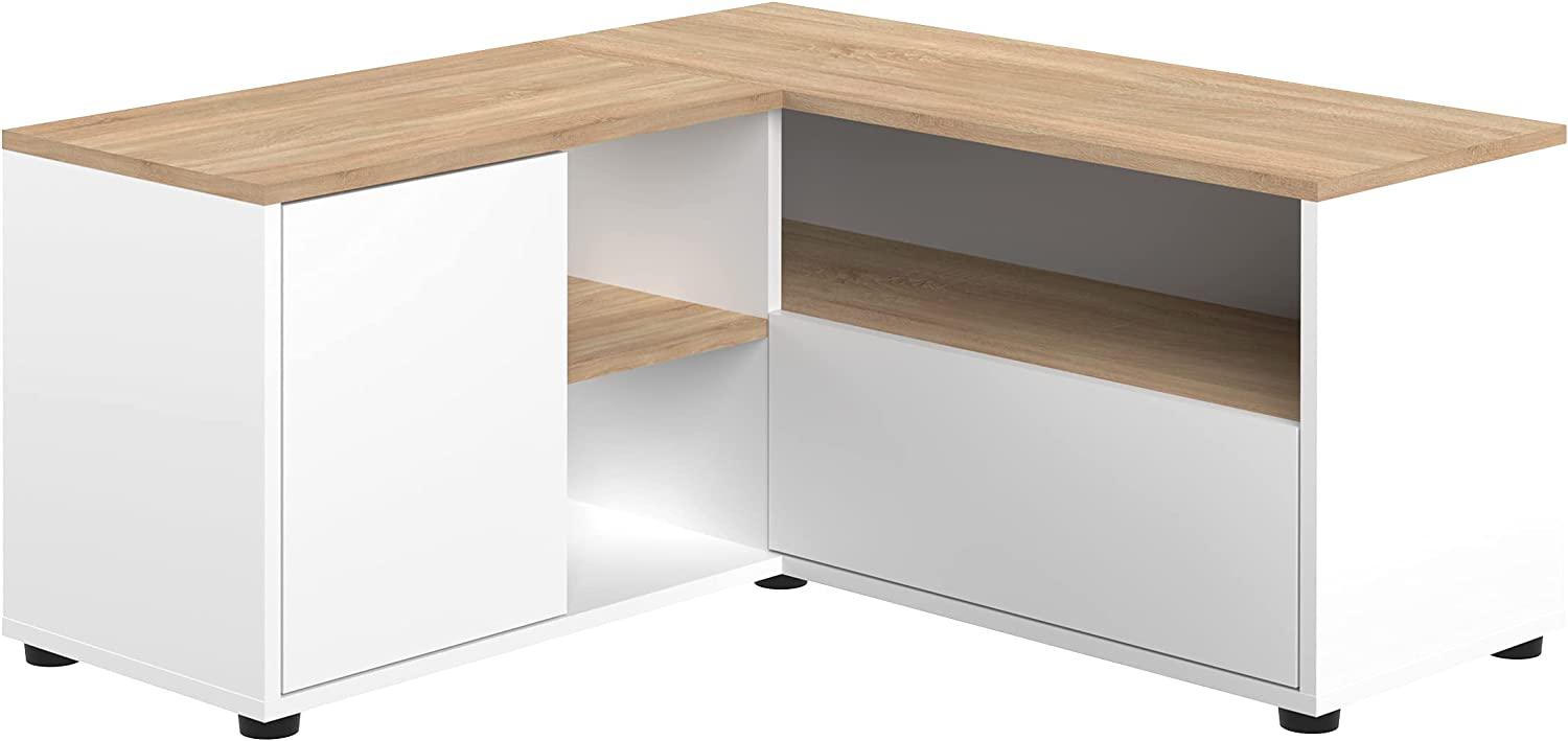 Temahome Angle TV-Schrank Ecke 90, 90 x 90 x 45 cm, Spanplatte, Weiß und Eiche, 90x90x45 cm Bild 1