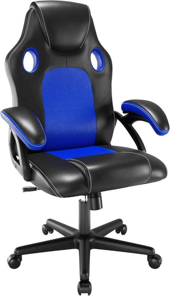 Play haha. Gaming Stuhl Büro Stuhl Drehstuhl Computer Stuhl Ergonomie Konferenz Stuhl Arbeits Stuhl Lordosenstütze PU-Leder Verstellbarer Arbeitsstuhl Gaslift ist SGS-geprüft(Blau) Bild 1