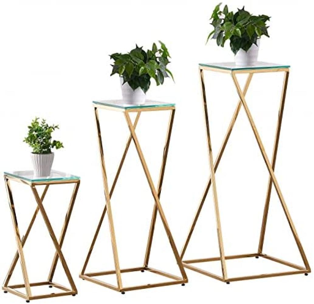 Pisa Beistelltisch Edelstahl Chrom gold transparente Oberfläsche 3`er Set Bild 1